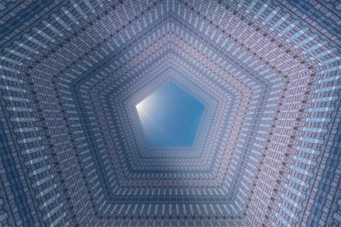 Constructed architecture, courtyard in the shape of a pentagon Foto stock