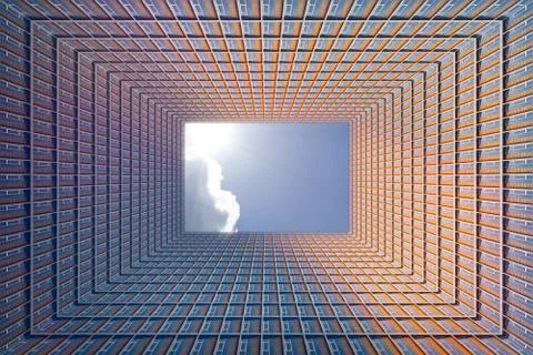 Constructed architecture, courtyard in the shape of a rectangle Foto stock