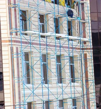 Constructed of cinder block building 스톡 사진