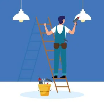 Constructer man with drill and tools bucket vector design Stock Illustration