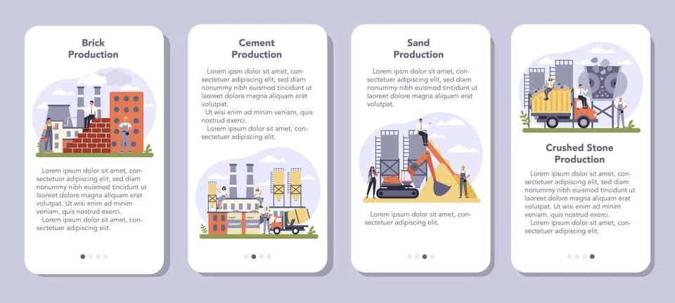 Constructin material production industry mobile application banner Stock Illustration