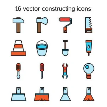 Constructing and building icons set Illustrazione stock