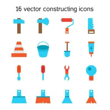Constructing and building icons set Illustrazione stock