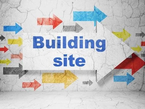 Constructing concept: arrow with Building Site on grunge wall background Stock Illustration
