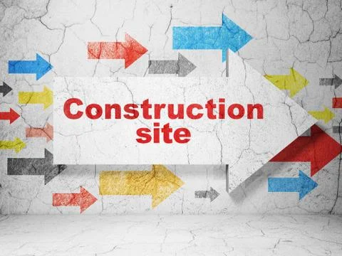 Constructing concept: arrow with Construction Site on grunge wall background Stock Illustration