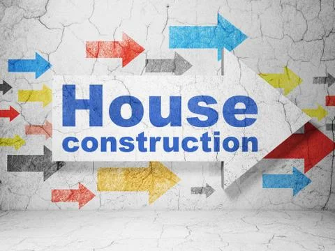 Constructing concept: arrow with House Construction on grunge wall background Stock Illustration