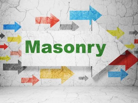 Constructing concept: arrow with Masonry on grunge wall background Stock Illustration
