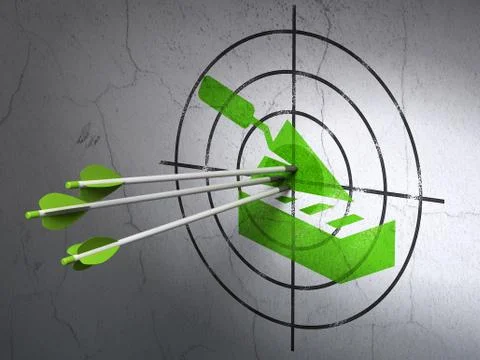 Constructing concept: arrows in Brick Wall target on wall background Ilustración de archivo