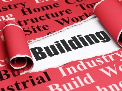 Constructing concept: black text Building under the piece of  torn pape Ilustración de archivo