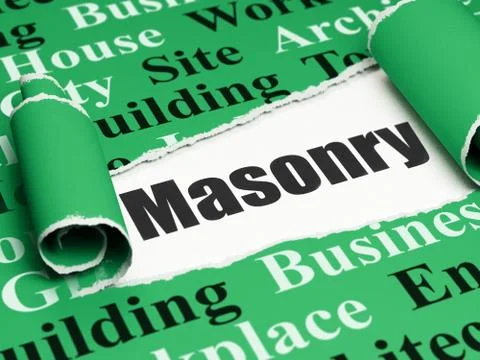Constructing concept: black text Masonry under the piece of  torn pape Stock Illustration