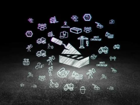 Constructing concept: Brick Wall in grunge dark room Stock Illustration