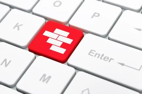 Constructing concept: Bricks on computer keyboard background Stock Illustration