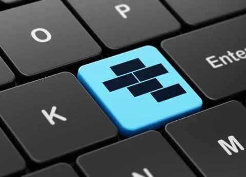 Constructing concept: Bricks on computer keyboard background Stock Illustration