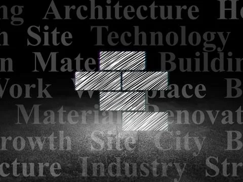 Constructing concept: Bricks in grunge dark room Stock Illustration