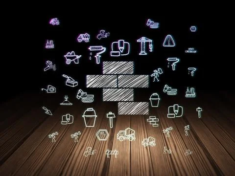 Constructing concept: Bricks in grunge dark room Stock Illustration