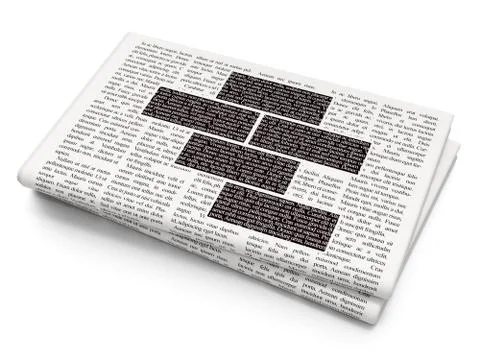 Constructing concept: Bricks on Newspaper background Ilustración de archivo