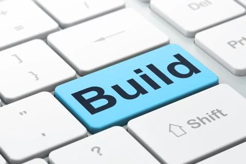 Constructing concept: Build on computer keyboard background Ilustración de archivo