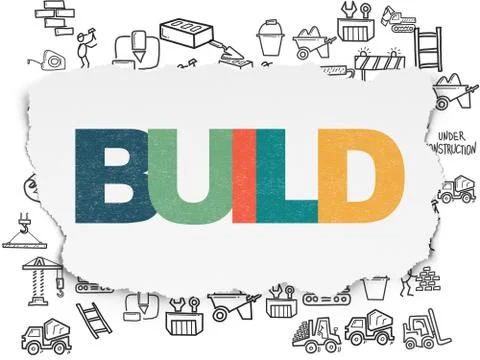 Constructing concept: Build on Torn Paper background Stock Illustration
