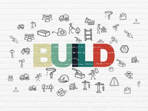 Constructing concept: Build on wall background Stock Illustration