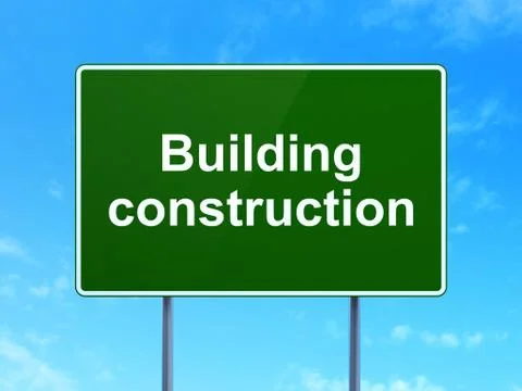 Constructing concept: Building Construction on road sign background Stock Illustration