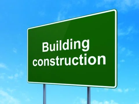 Constructing concept: Building Construction on road sign background Ilustración de archivo