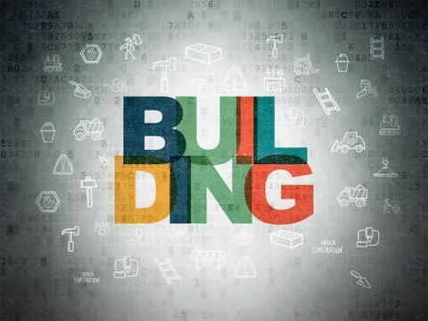 Constructing concept: Building on Digital Data Paper background Ilustración de archivo