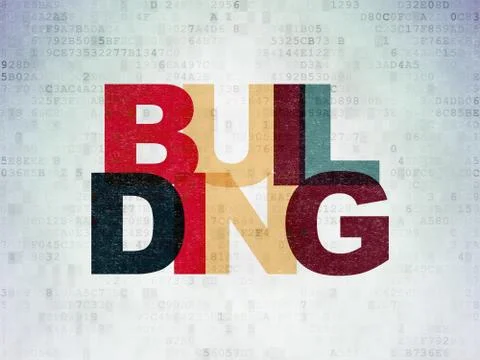 Constructing concept: Building on Digital Data Paper background Stock Illustration