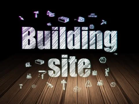 Constructing concept: Building Site in grunge dark room Stock Illustration