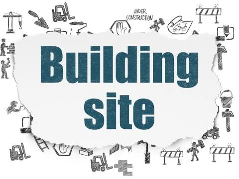 Constructing concept: Building Site on Torn Paper background Ilustración de archivo
