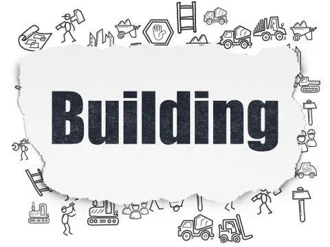 Constructing concept: Building on Torn Paper background Ilustración de archivo
