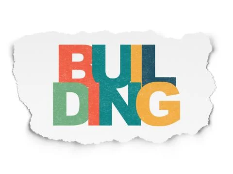 Constructing concept: Building on Torn Paper background Ilustración de archivo