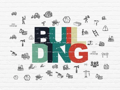 Constructing concept: Building on wall background Stock Illustration