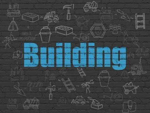 Constructing concept: Building on wall background Stock Illustration