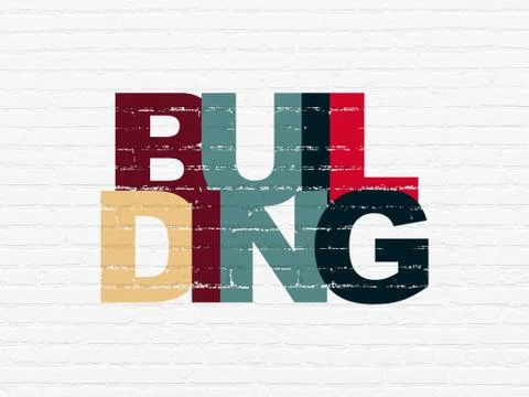 Constructing concept: Building on wall background Stock Illustration