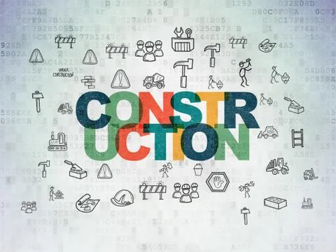 Constructing concept: Construction on Digital Data Paper background Illustration