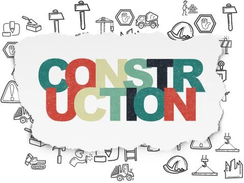Constructing concept: Construction on Torn Paper background Stock Illustration