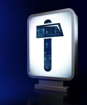 Constructing concept: Hammer on billboard background Illustration