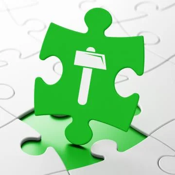 Constructing concept: Hammer on puzzle background 스톡 일러스트