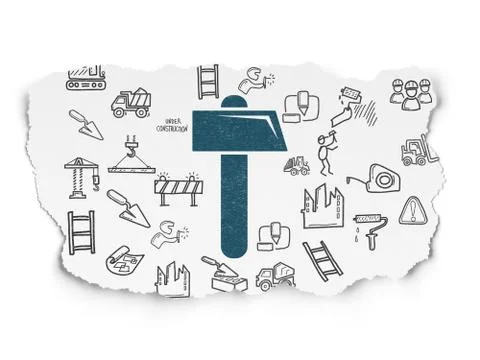 Constructing concept: Hammer on Torn Paper background Stock Illustration