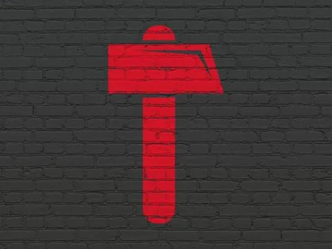 Constructing concept: Hammer on wall background Stock Illustration