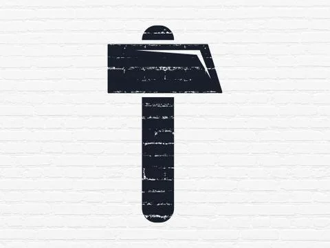 Constructing concept: Hammer on wall background Stock Illustration