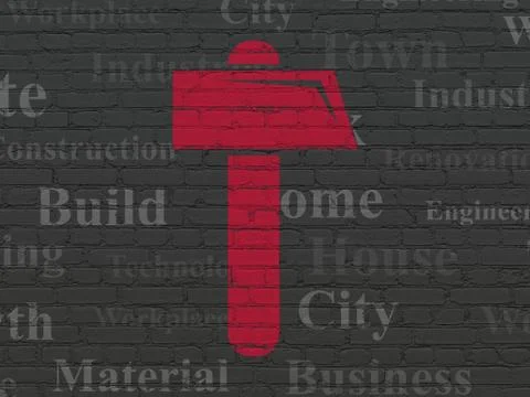 Constructing concept: Hammer on wall background Stock Illustration