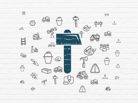Constructing concept: Hammer on wall background Stock Illustration
