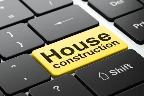 Constructing concept: House Construction on computer keyboard background Ilustración de archivo