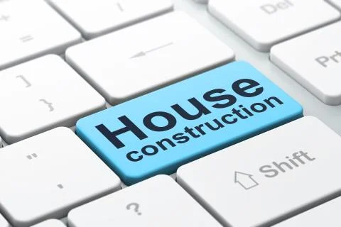 Constructing concept: House Construction on computer keyboard background Ilustración de archivo