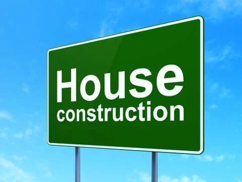 Constructing concept: House Construction on road sign background Stock Illustration