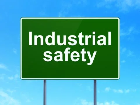 Constructing concept: Industrial Safety on road sign background Stock Illustration