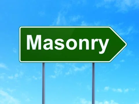 Constructing concept: Masonry on road sign background Stock Illustration