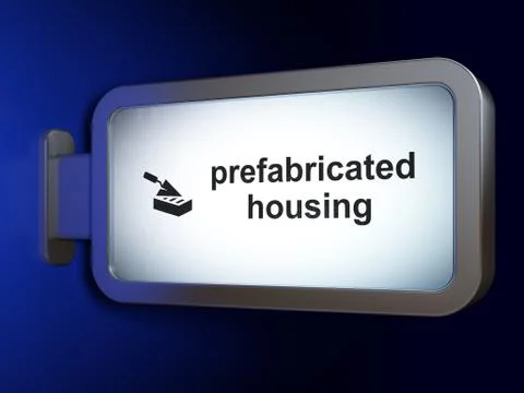 Constructing concept: Prefabricated Housing and Brick Wall on billboard Stock Illustration