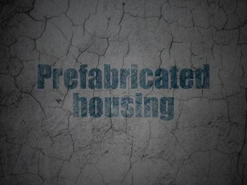 Constructing concept: Prefabricated Housing on grunge wall background Stock Illustration